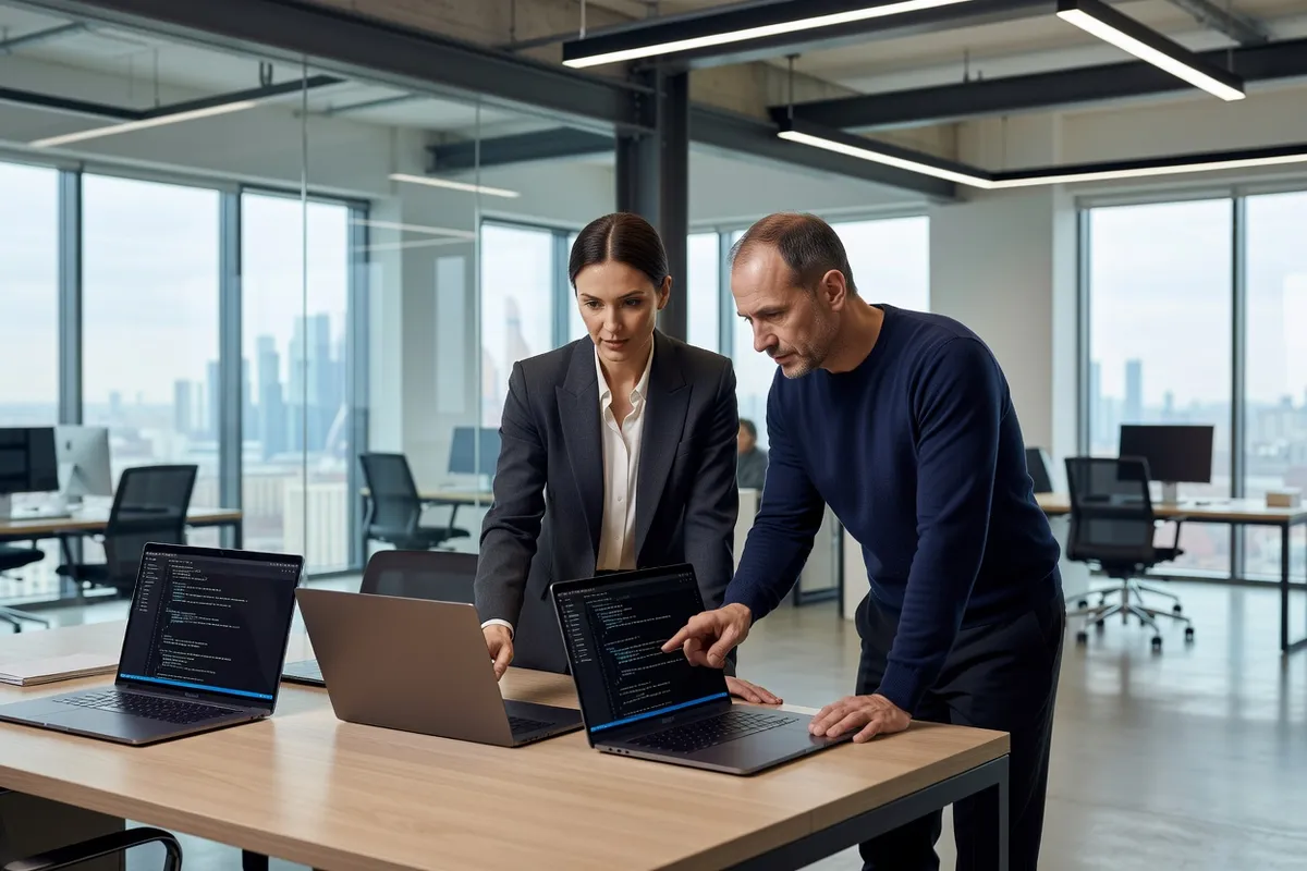 Informaticiens russes au travail dans un bureau moderne de Moscou