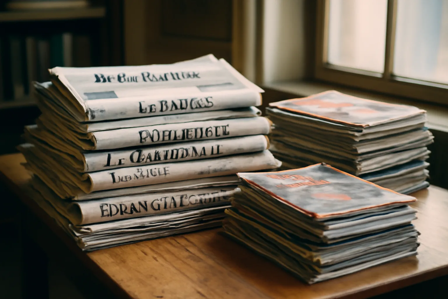 Studio de rédaction avec plusieurs écrans de télévision diffusant des programmes d'actualité