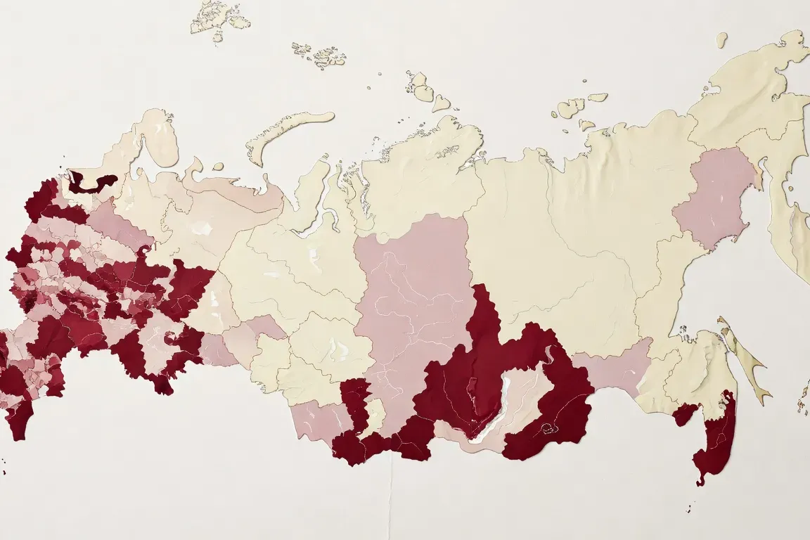 Carte éditoriale de la Russie illustrant la densité démographique par région